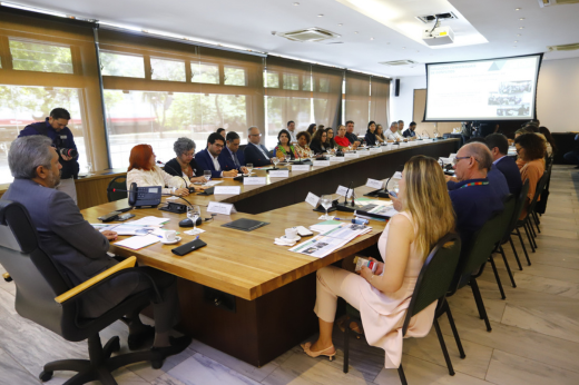 Imagem: Grupo reunido ao redor da mesa de reuniões no Palácio da Abolição