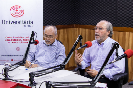 Imagem: O programa Rádio Debate recebeu, nesta quarta-feira (18), o reitor da UFC, Prof. Cândido Albuquerque, e o vice-reitor, Prof. Glauco Lobo Filho, para um balanço dos primeiros quatro meses de gestão (Foto: Viktor Braga/UFC)