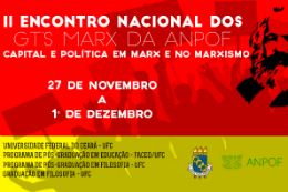 Imagem: Cartaz do II Encontro Nacional dos GTs Marx ANPOF: Capital e Política no Pensamento de Marx e no Marxismo (Imagem: Divulgação)