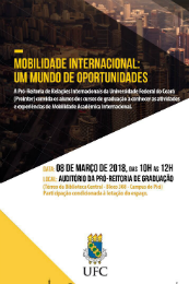 Imagem: Cartaz com informações sobre o evento com foto de prédios ao fundo