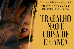 Imagem: Cartaz do evento com informações de data e local e foto de criança com mão suja de carvão em frente ao rosto 