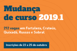 Imagem: Cartaz com foto de uma aluna segurando uma apostila e, abaixo, informações do processo de mudança de curso