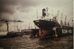 Imagem: foto antiga de um navio chegando à praia