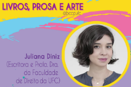 Imagem: Arte com informações do evento e foto da palestrante