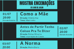 Cartaz com a programação de espetáculos da Mostra Encenações