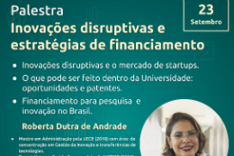 Imagem: cartaz do evento na cor verde, com informações sobre a palestra e a convidaa. No canto inferior direito, a foto da convidada