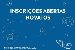 Imagem: arte de divulgação do curso onde se vê escrito "inscrições abertas novatos"