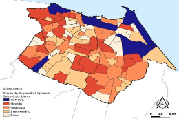 Imagem: mapa de Fortaleza com cores diferentes para cada bairro