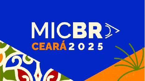 O Mercado das Indústrias Criativas do Brasil acontece este ano no Ceará Imagem: Logo do evento. Nela, pode-se ler MICBR 2025 Ceará sobre um fundo azul. A palavra Ceará está em laranja e as demais em branco