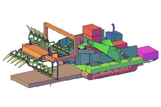 Imagem: Maquete da colhedora multifuncional, destacando o módulo utilizado para colher cenoura 