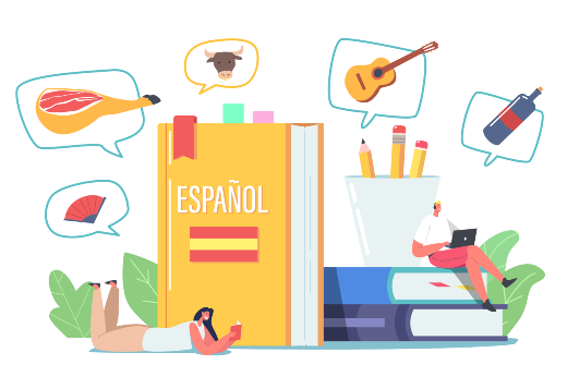 Imagem: ilustração com livros de espanhol