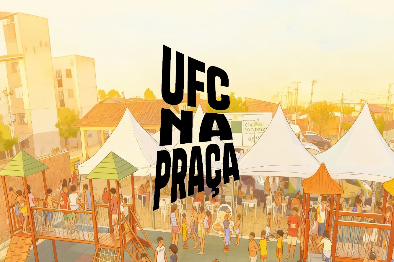 Imagem: ilustração em cima de fotografia em praça de Fortaleza